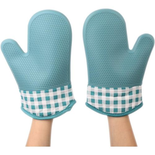 Gants de cuisine en silicone avec 2 maniques chauffantes, gants de four en  coton, résistants à