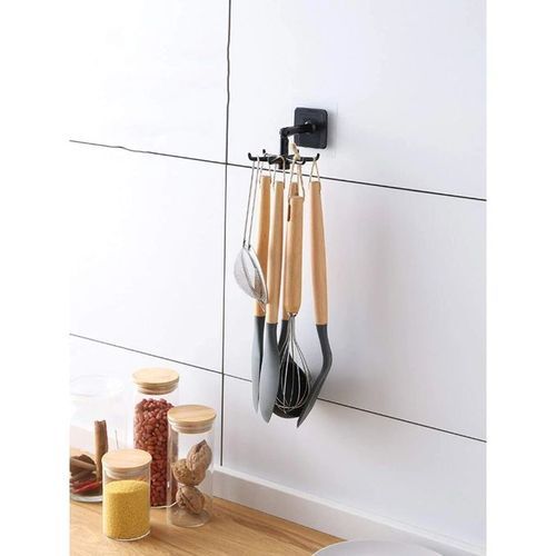 2 Pcs Crochet Rotatif Mural pour Cuisine,Rotatif à 360 ° Porte Ustensiles  Cuisine,6 Crochets sous Armoire Support Cuisine,pour Salle de Cuisine/Bains, Crochet Multifonction la. Noir 6 cm x 5,5 cm, G7 : 