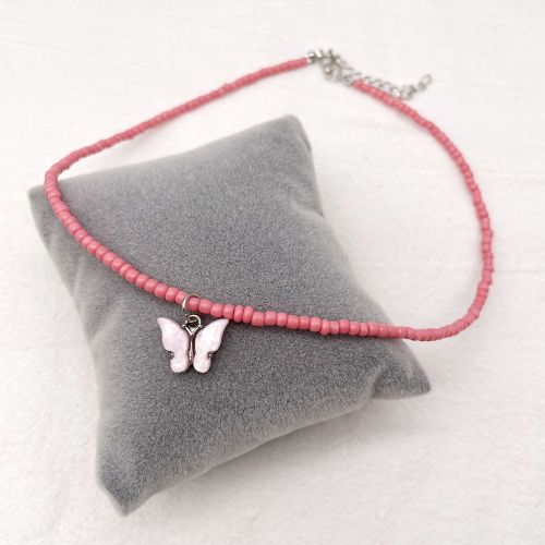product_image_name-Generic-Collier Pendentif Papillon Style Boho Perles de Rocaille Rose Bijoux Pour Femmes-2