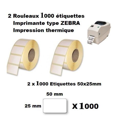 Burotix 2 Rouleaux 2 x 1000 étiquette thermique Imprimantes ZEBRA - VÉLIN  50 mm X 25 mm à prix pas cher