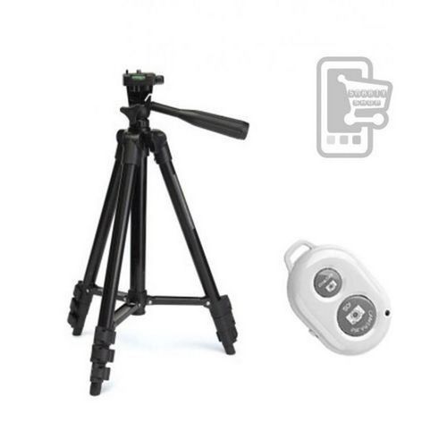 Support Trépied extensible Portable léger Noir avec télécommande selfie blanche