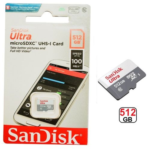 Sandisk Ultra MicroSDXC 512Gb, Carte Mémoire C10 UHS-I Full HD Video  Vitesse 100 Mo/s à prix pas cher