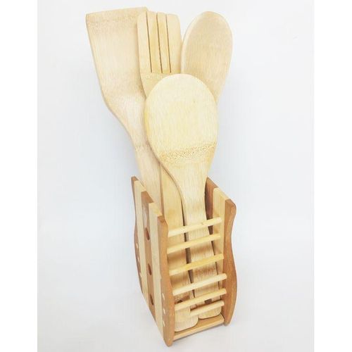 product_image_name-Generic-Lot de 4 Cuillères & Spatules en Bois de bambou avec Joli Support-6