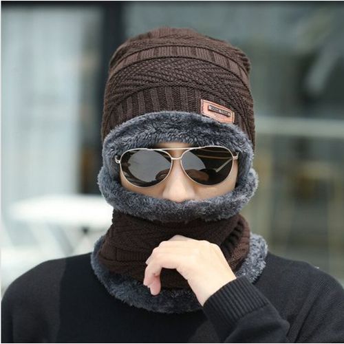 Generic Bonnet pour hommes , cache-cou avec doublure en polaire, hiver à  prix pas cher