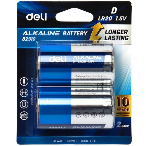 Deli Alkaline Battery, 2 Piles Alcaline LR20 1.5v, 2 Batteries D