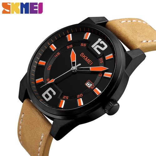 Skmei Montre 1221 Quartz Montre Homme Top Marque De Luxe En Cuir Armee Militaire Sport Orange