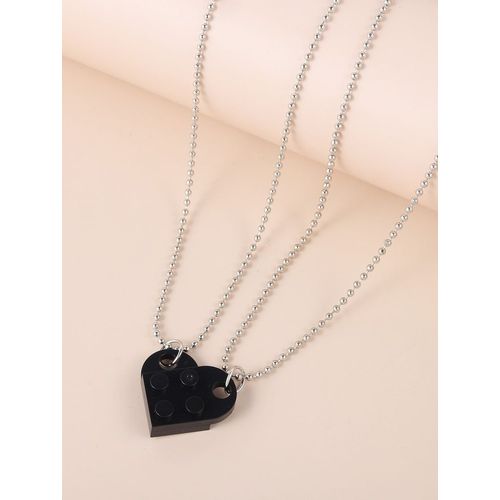 product_image_name-Generic-2 Colliers Pendentif Cœur Mignon Pour Couples Amoureux Meilleurs Amis En Acier Inoxydable Argent/Noir-5