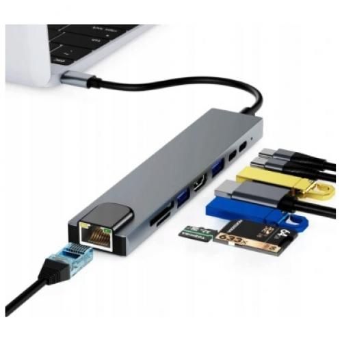 Generic Adaptateur Type-C 8 En 1 Vers HDMI, VGA, RJ45, USB 3.0