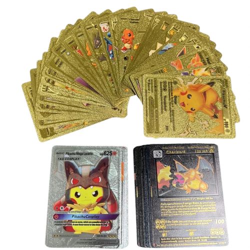 Pokemon Pack de 30 Cartes Pokémon 3D 10Gold +10 Noir+10 Gris avec