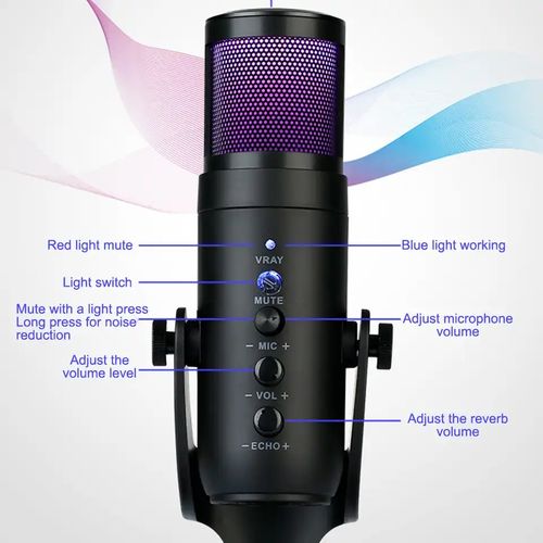 Microphone Professionnel A Condensateur Usb Rvb, Pour