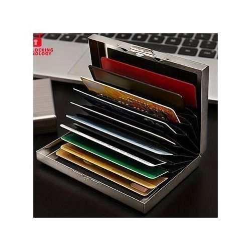 product_image_name-Generic-Étui à Cartes Argenté – Anti-Piratage RFID avec Compartiments Multiples-1
