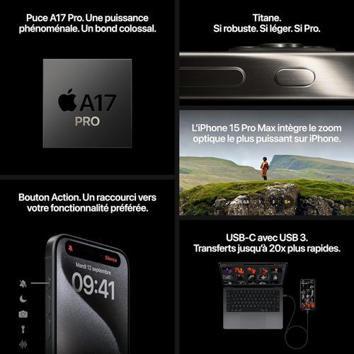 APPLE iPhone 15 Pro 1TB White Titanium Pas Cher 