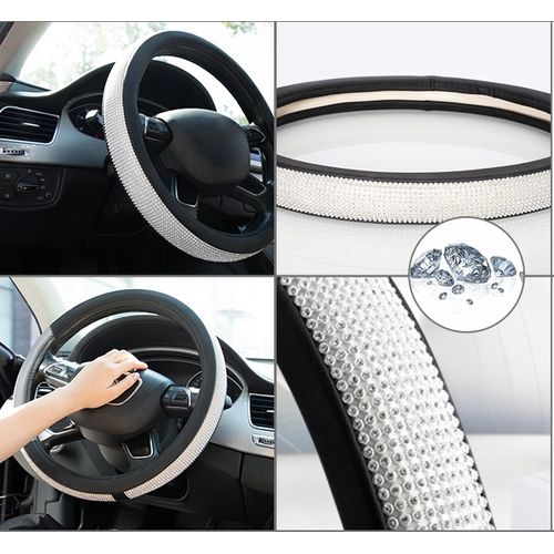 Generic Couvre Volant de Voiture Couverture Housse voiture en cuir PU ,  Diamant amélioré avec strass en cristal Bling Bling à prix pas cher