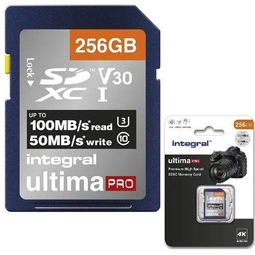 Integral Carte mémoire SD 256Gb SDXC U3 V30 Classe 10 Ultra HD 4k 100 Mo/s  à prix pas cher