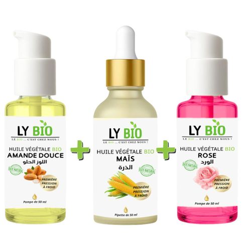product_image_name-LY BIO-PACK HUILE AMANDE DOUCE 50ml - POMPE + HUILE MAIS 50ML - PIPETTE + HUILE ROSE 50ml - POMPE-1