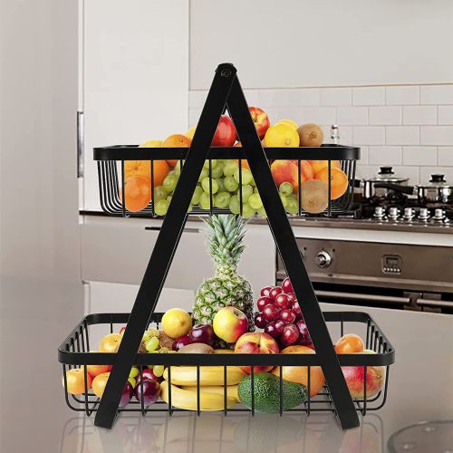 Generic Panier à Fruits en métal à 2 étages avec poignée en bois, Rangement  Fruits, Pains, Légumes à prix pas cher