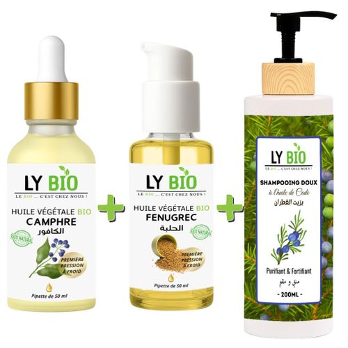 product_image_name-LY BIO-PACK HUILE CAMPHREE 50ML - PIPETTE + HUILE FENUGREC 50ML - POMPE + SHAMPOOING A L'HUILE DE CADE 200ML-1
