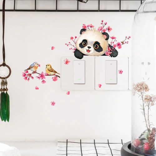 product_image_name-Generic-Autocollant Cartoon Cute Panda & Birds & Flowers Kids Room Bedroom For Wall Decoration-5