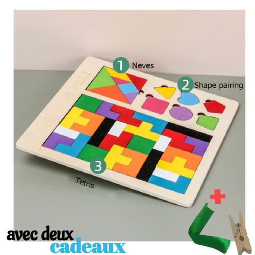 Generic Puzzle en bois trois en un pour enfants Tetris Jeu IQ