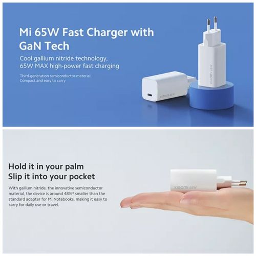 Chargeur rapide Xiaomi 65 W - avec Technologie GaN Type-A + Type-C