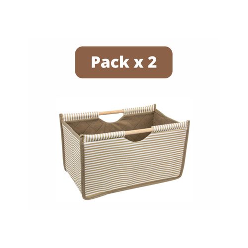 product_image_name-Generic-Bac de Rangement en Tissu, 2 Boîtes de Rangement Ouverte en Toile Pliable avec Poignée en bois-3