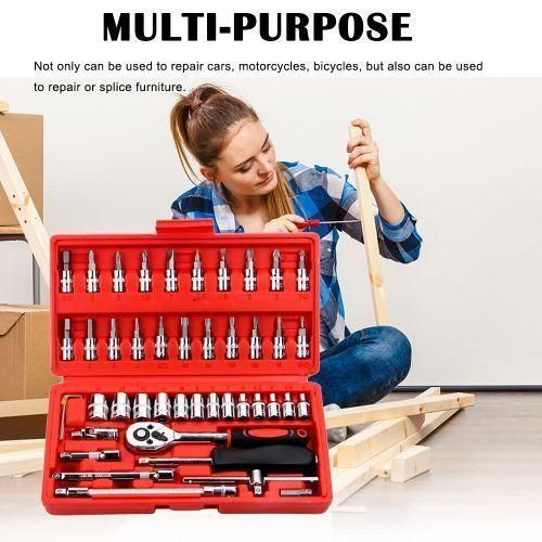 product_image_name-Generic-Kit d'Outils Polyvalents 46 Pièces avec Douilles et Clé à Cliquet pour Réparations Automobiles-8