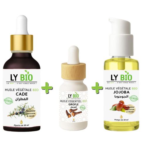 product_image_name-LY BIO-PACK HUILE CADE 50ML - PIPETTE + HUILE ESSENTIEL GIROFLE 10ML + HUILE JOJOBA 50ML - POMPE-1