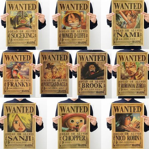 Generic 10 pièces une pièce Action Figure voulu affiche artisanat  impression mur autocollant Vintage film Playbill Luffy autocollants une pièce  papier peint(#Set)