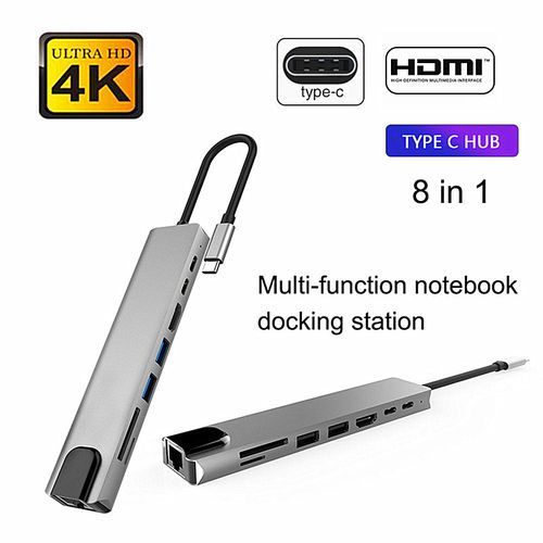 8 in 1 Station d'accueil USB Type C SD / Micro, port HDMI 4k pour ordinateur