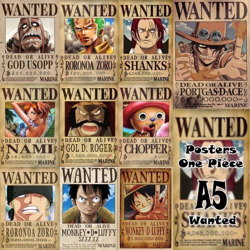 Generic Pack 12 Posters Wanted One Piece Anime Autocollant High