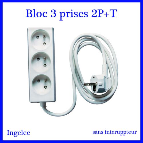 Ingelec Rallonge Bloc multiprises électrique 3 prises 2p+T // sans  interrupteur / Bloc 3 à prix pas cher