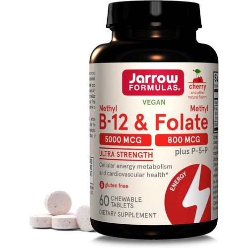 product_image_name-Jarrow Formulas-Methyl B-12 5000 mcg & Methyl Folate 800 mcg + P-5-P - 60 comprimés à croquer-1