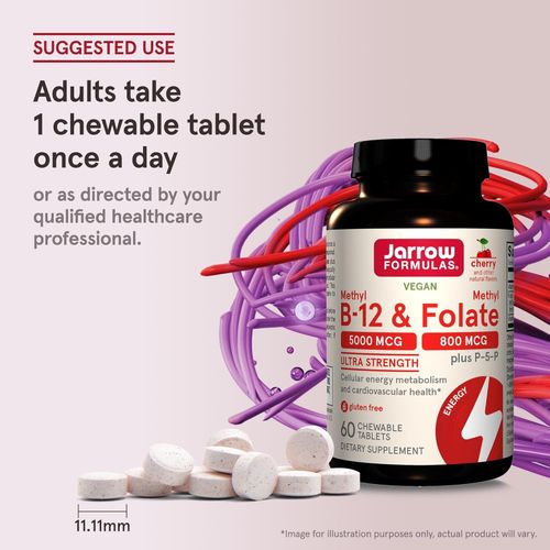 product_image_name-Jarrow Formulas-Methyl B-12 5000 mcg & Methyl Folate 800 mcg + P-5-P - 60 comprimés à croquer-3