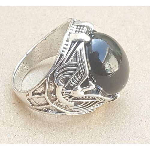 product_image_name-Generic-Bague islamique en argent rétro – Pierre CZ noire et épées croisées, style vintage turc pour homme.-7