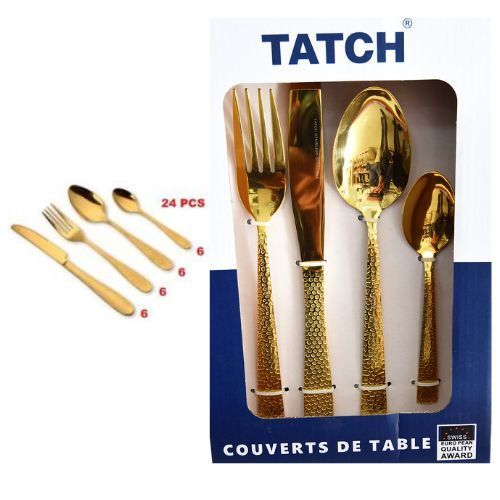 TATCH Set Ensemble couverts de table 24 Pièces Doré de luxe en acier  inoxydable en Or à prix pas cher