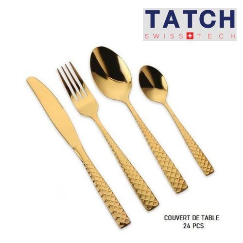 TATCH Set Ensemble couverts de table 24 Pièces Doré de luxe en acier  inoxydable en Or à prix pas cher