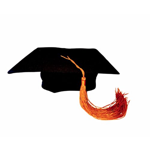 Black Graduation Cap with Orange Tassel