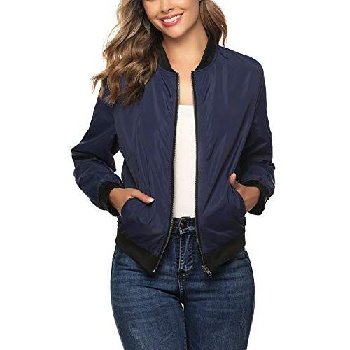 product_image_name-Generic-Bomber Jacket femme Slim Bleu marine-1