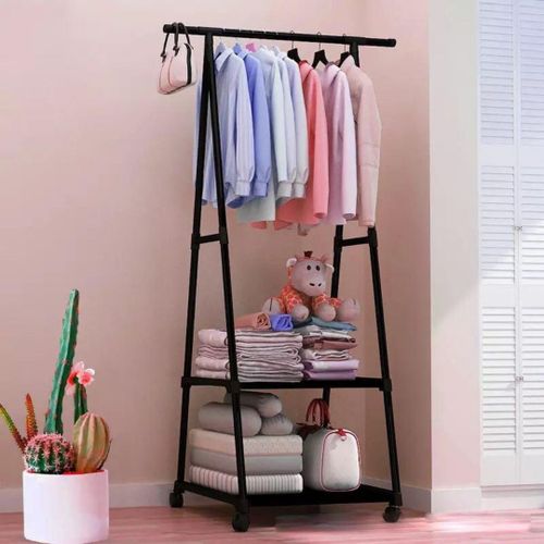 Generic Porte-vêtements amovible de chambre à coucher avec roulettes porte-manteau  et 2 étagères pour chaussures -NOIR- à prix pas cher