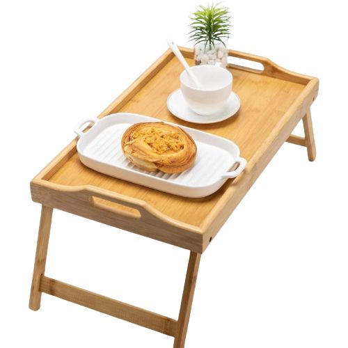 Generic Table de Lit Pliable en Bambou Laqué Plateau Petit