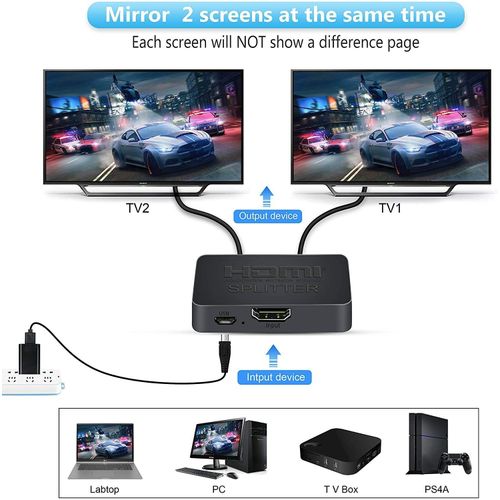 Generic Hdmi Splitter 1x2, Affichage Multiple 1 Port Hdmi Vers 2 +