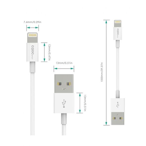 Crdc Câble Lightning 1m [ MFi Certifié Apple] en TPE Câble iPhone pour iPhone X / 8 / 8 Plus / 7 / 7Plus / SE / 6s / 6s Plus / 6 / 6 Plus