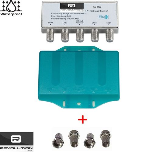 Revolution Waterproof  GD-41M -3D- HD-Anti-noise  DiseQc2.0 Switch 4*1 interrupteur pour parabole + 4 Conecteurs Offert