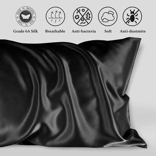 product_image_name-Mara Sho-Taie d'oreiller en Soie De Haute Qualité Bienfaits Cheveux et Peau Anti Âge, Anti Acarien(70x50cm, Noir)-2