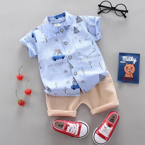 Generic ensemble bébé garçon chemise avec motif cartoon + short en cotton à  prix pas cher