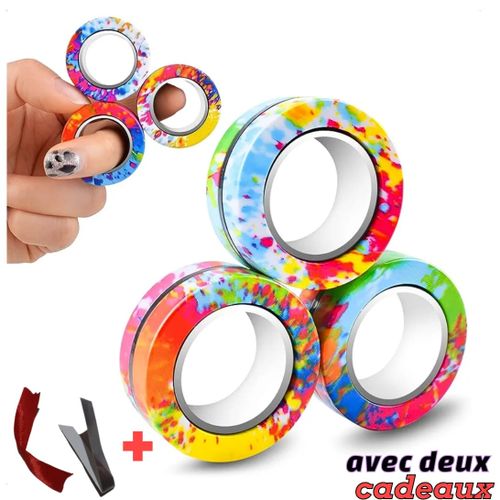 Generic 3 Anneaux magnétiques colorés pour doigt, ensemble de jouets Fidget  à prix pas cher