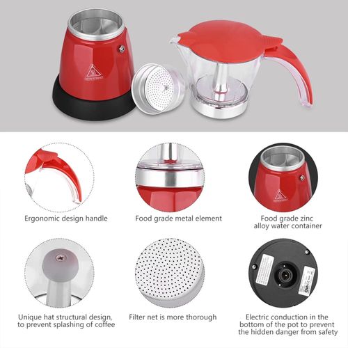 Machine à Espresso Moka électrique 300 Ml - 6 Tasses - 480W - Pot Transparent - Arrêt Automatique