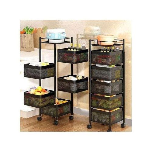 product_image_name-Generic-Étagère de Rangement Cuisine 5 Niveaux Rotative – Panier Multi-Couches Amovible sur Roulettes – Chariot Fruits & Légumes en Acier-1