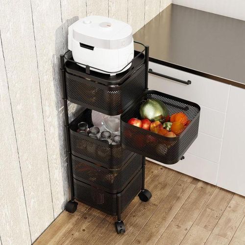product_image_name-Generic-Étagère de Rangement Cuisine 5 Niveaux Rotative – Panier Multi-Couches Amovible sur Roulettes – Chariot Fruits & Légumes en Acier-6