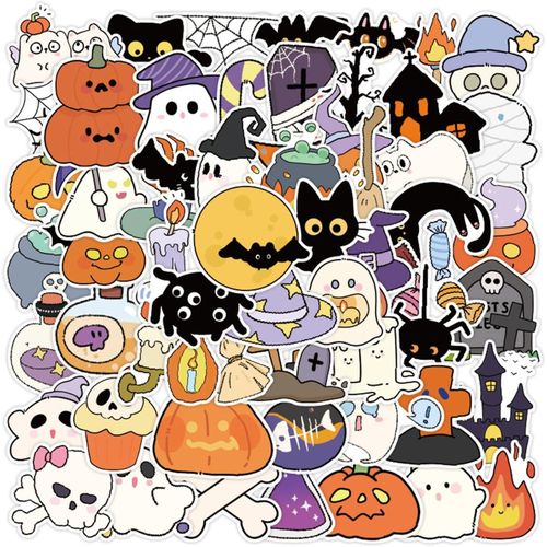 product_image_name-Generic-50 pcs Halloween Sticker Pack pour les enfants, mignon dessin animé Horreur Halloween imperméable Décal Déco Sticker dé-1